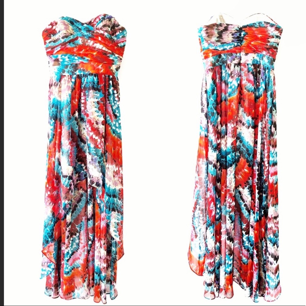 Aidan Mattox feather print highlow strapless dress - Picture 8 of 8